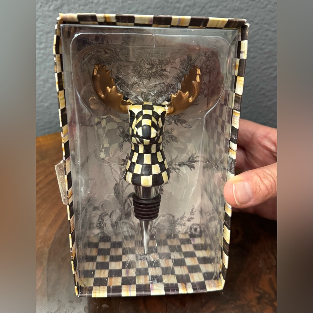 MacKenzie Childs Checkered Moose Bottle Stopper